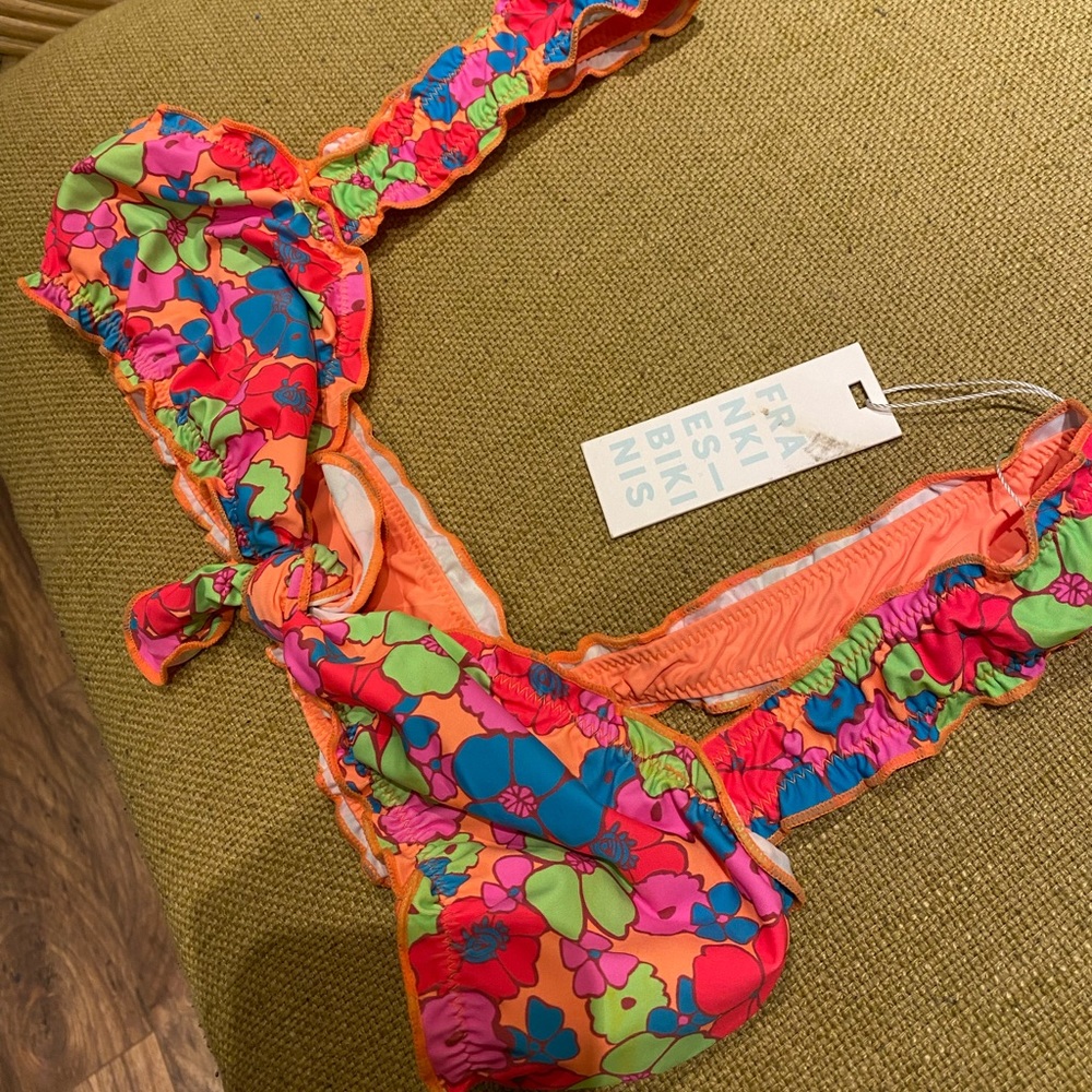 Frankie’s Bikinis Colby Tie Front Ruffle Bikini Top